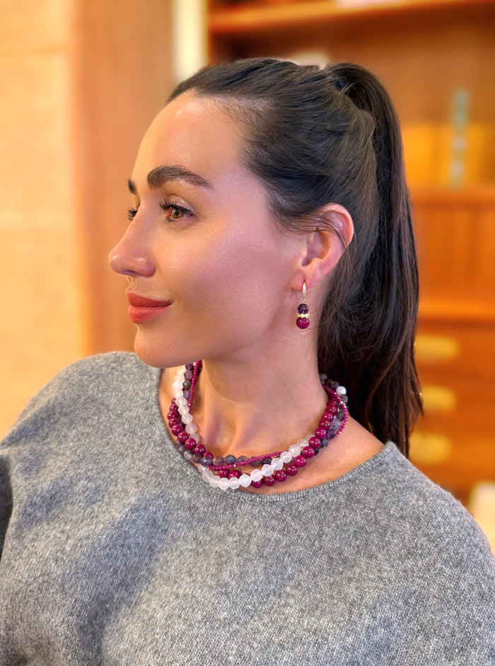 Purple Gemstone Multi-layers Chunky Necklace SN012