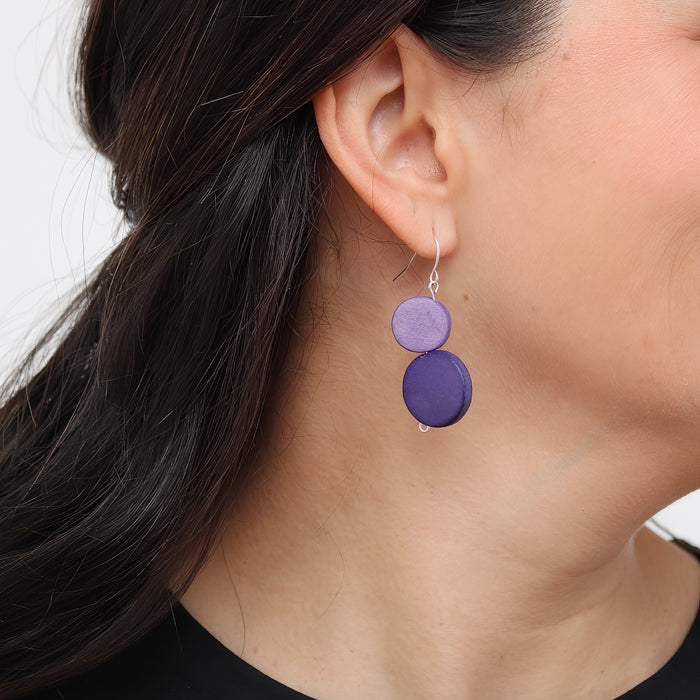 Purple Georgie Two Bead Drop Earrings - Sylca Designs - Chunky Jewelry