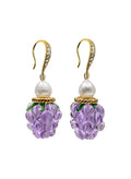 Purple Glass Raspberry with Freshwater Pearls Earrings LE015 - FARRA