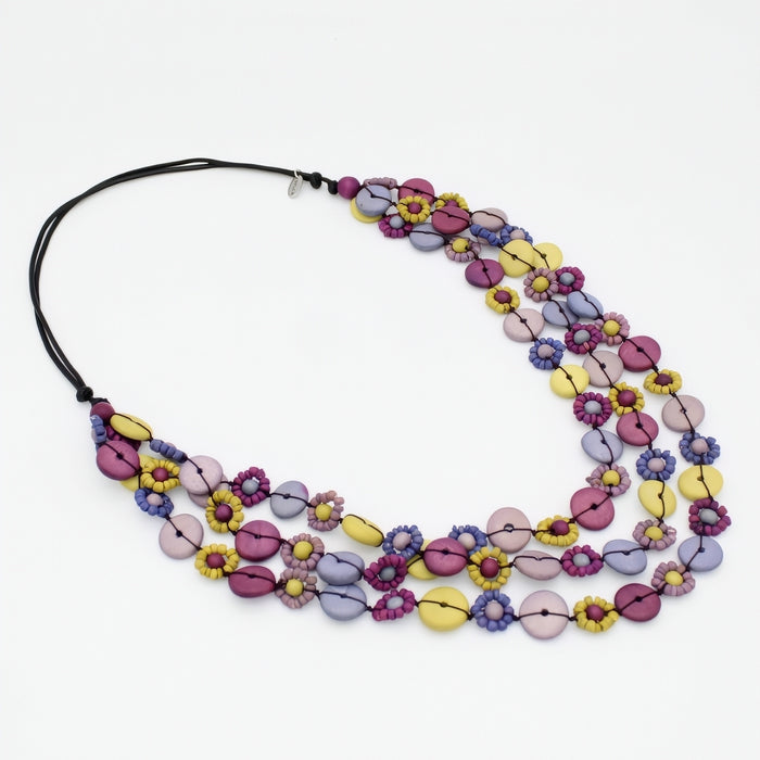 Purple Petite Daisy Triple Strand Necklace