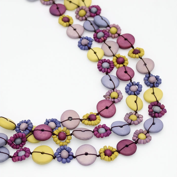 Purple Petite Daisy Triple Strand Necklace