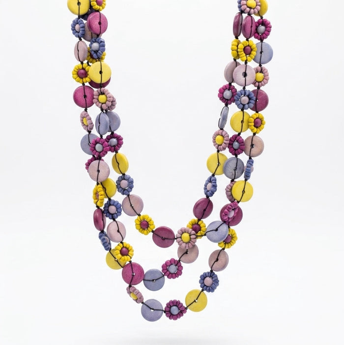 Purple Petite Daisy Triple Strand Necklace