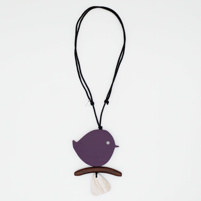 Purple Robin On A Branch Necklace - Sylca Designs - Chunky Jewelry