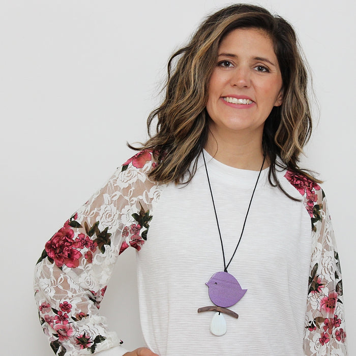 Purple Robin On A Branch Necklace - Sylca Designs - Chunky Jewelry