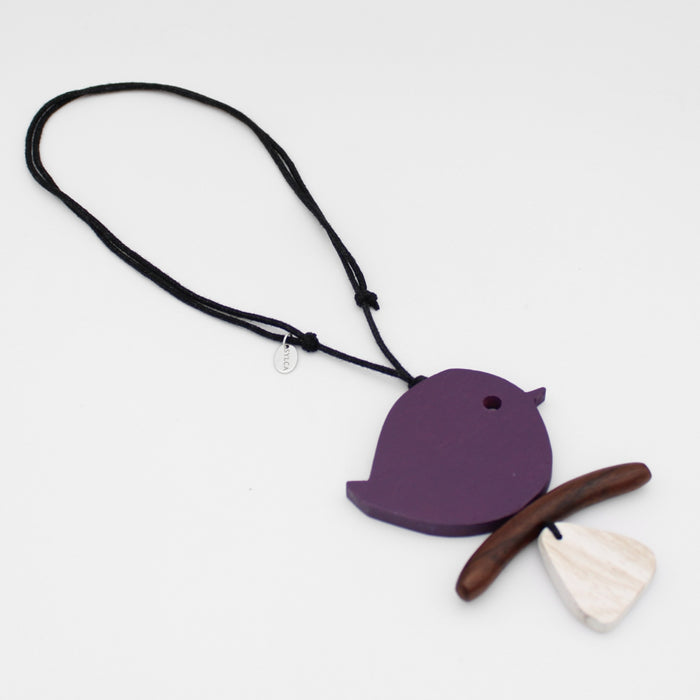 Purple Robin On A Branch Necklace - Sylca Designs - Chunky Jewelry