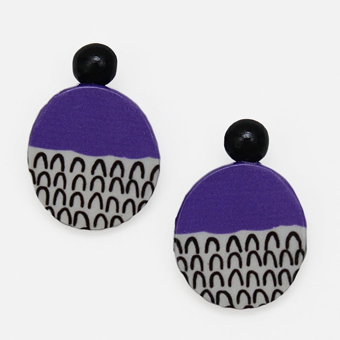 Purple Round Decoupage Jolie Earrings - Sylca Designs - Chunky Jewelry