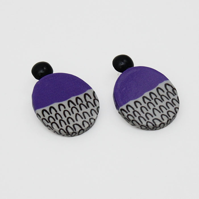 Purple Round Decoupage Jolie Earrings - Sylca Designs - Chunky Jewelry