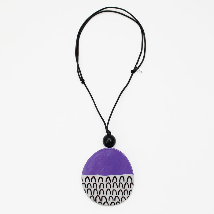 Purple Round Decoupage Jolie Pendant - Sylca Designs - Chunky Jewelry
