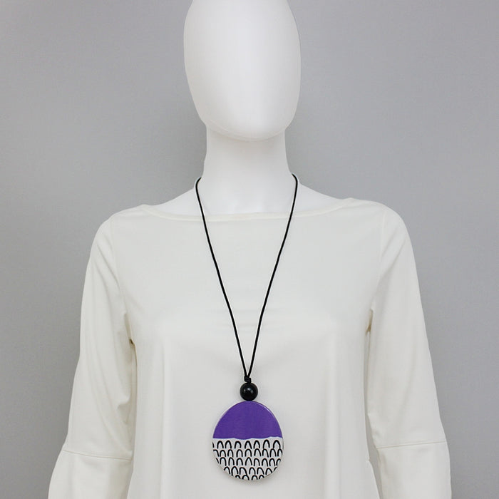 Purple Round Decoupage Jolie Pendant - Sylca Designs - Chunky Jewelry