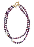 Purple Ruby and Baroque Pearls Double Layers Necklace NN018