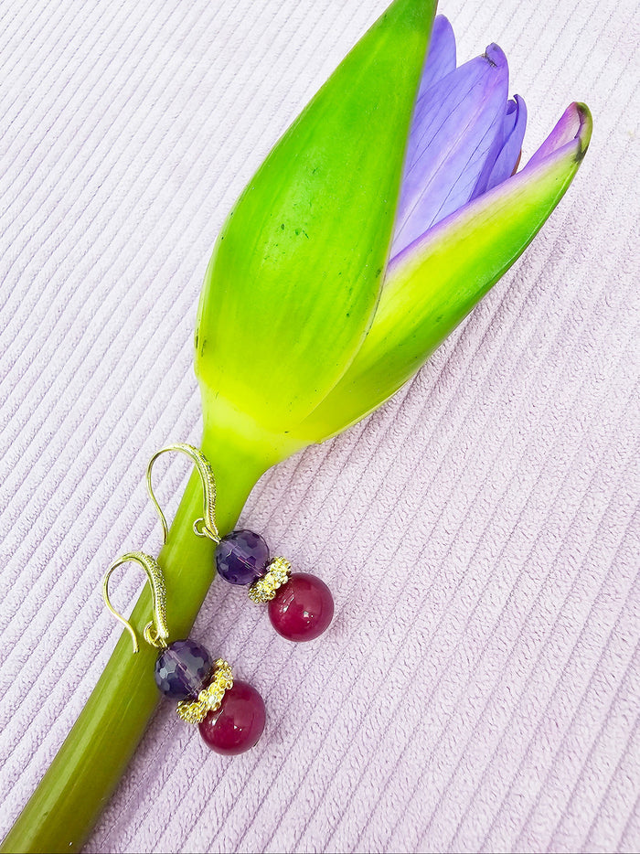 Purple Tone Sugilite With Amethyst Dangle Earrings SE006