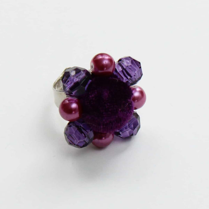Purple Velvet Beaded Ring - Sylca Designs - Chunky Jewelry