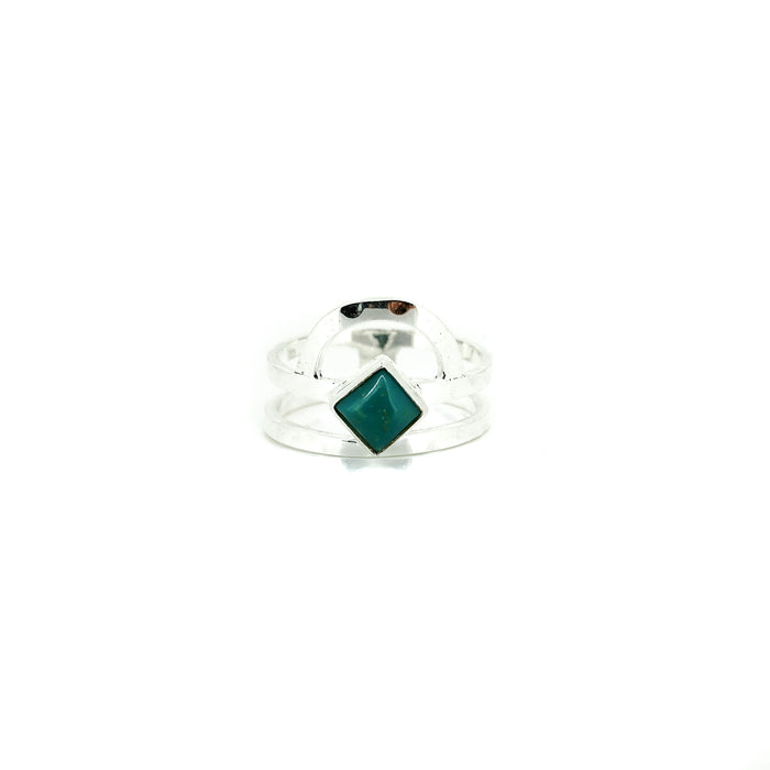 Silver ring with small turquoise stone designed in broome Western Australia