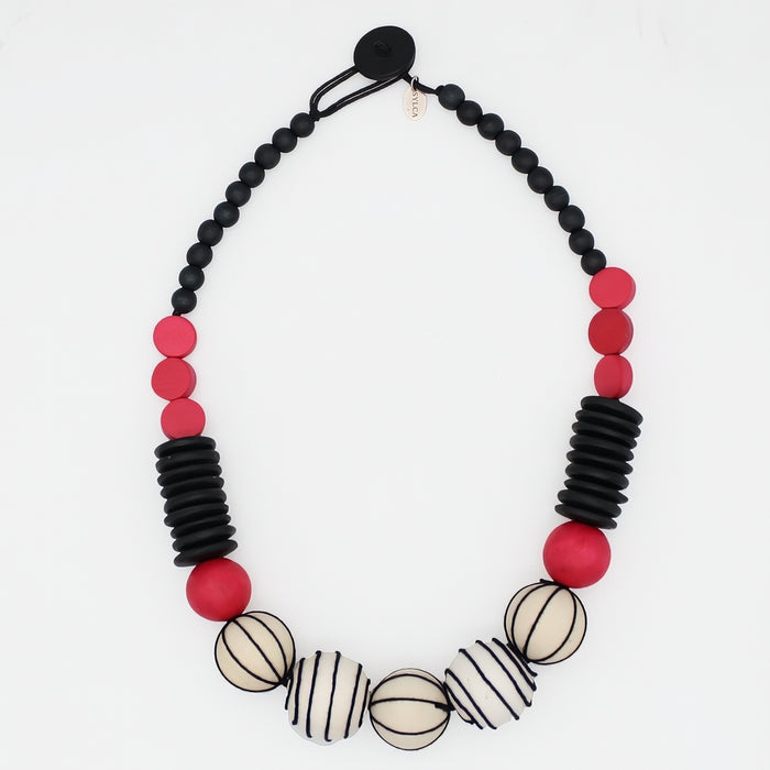 Raspberry Maris Threaded Ball Statement Necklace - Sylca Designs - Chunky Jewelry