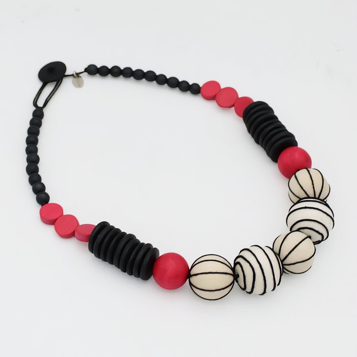 Raspberry Maris Threaded Ball Statement Necklace - Sylca Designs - Chunky Jewelry