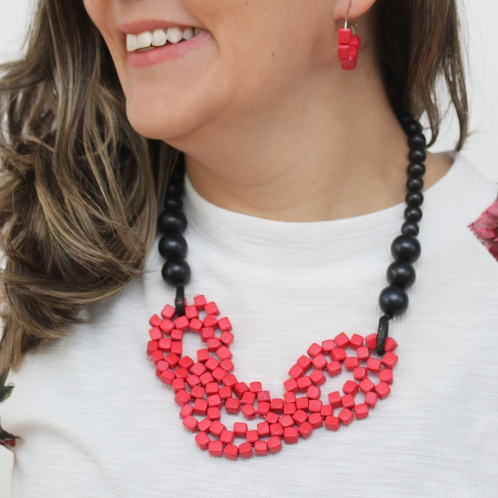 Raspberry Mosaic Statement Necklace