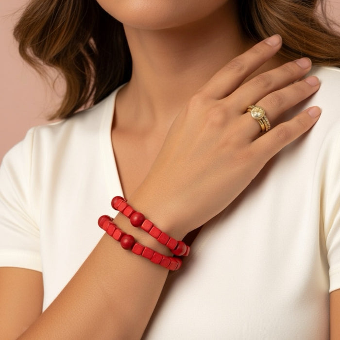Raspberry Simply Square Stretch Bracelet