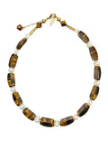 Rectangle Tiger Eye Stone With Freshwater Pearls Choker NN025