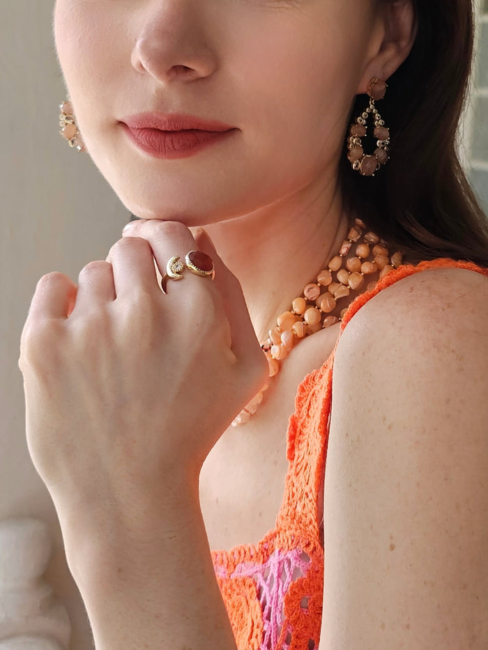 Red Agate With Zircon Open Ring PR018