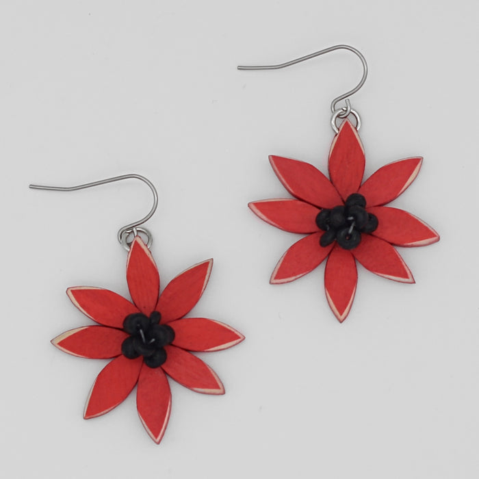 Red Amaya Flower Earrings - Sylca Designs - Chunky Jewelry
