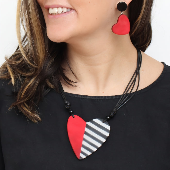 Red and Black Anastasia Heart Pendant - Sylca Designs - Chunky Jewelry