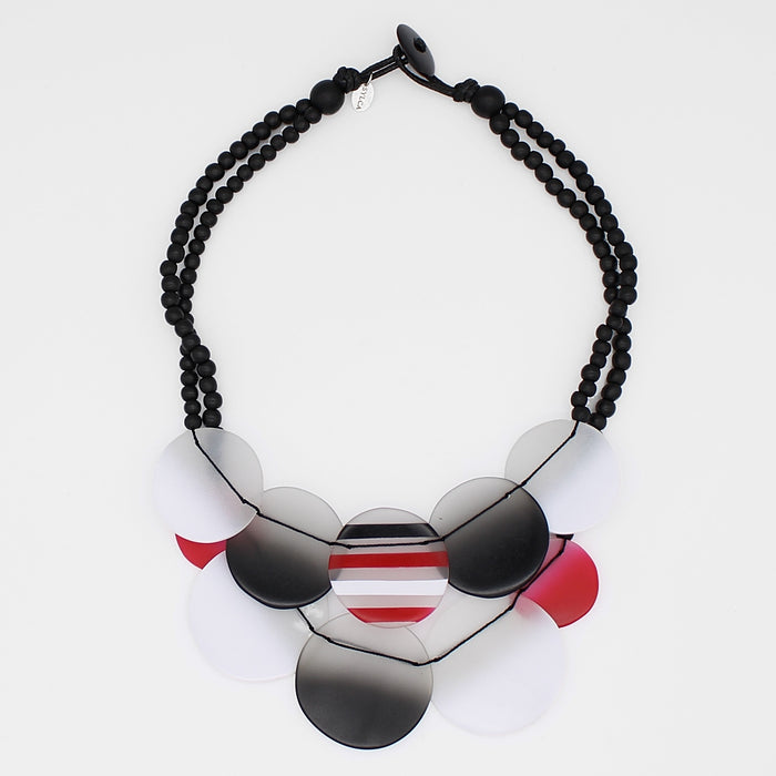 Red and Black Circle Bead Bib Necklace - Sylca Designs - Chunky Jewelry