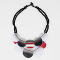Red and Black Circle Bead Bib Necklace - Sylca Designs - Chunky Jewelry