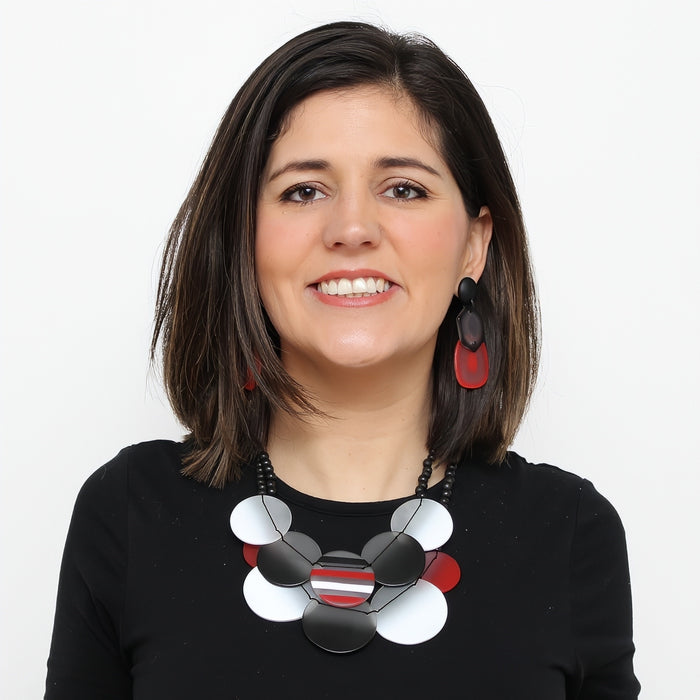 Red and Black Circle Bead Bib Necklace - Sylca Designs - Chunky Jewelry