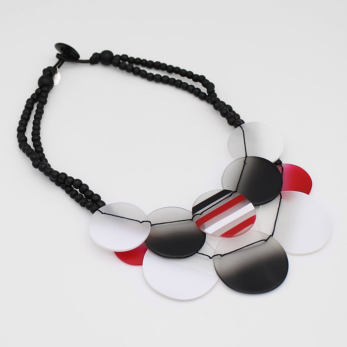 Red and Black Circle Bead Bib Necklace - Sylca Designs - Chunky Jewelry