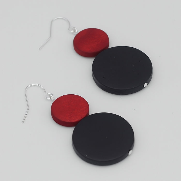 Red and Black Double Bead Isla Earrings - Sylca Designs - Chunky Jewelry