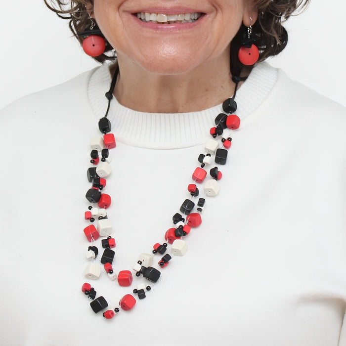 Red and Black Lia Floating Bead Necklace - Sylca Designs - Chunky Jewelry