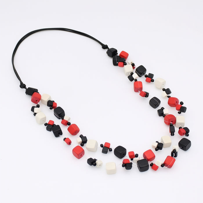 Red and Black Lia Floating Bead Necklace - Sylca Designs - Chunky Jewelry