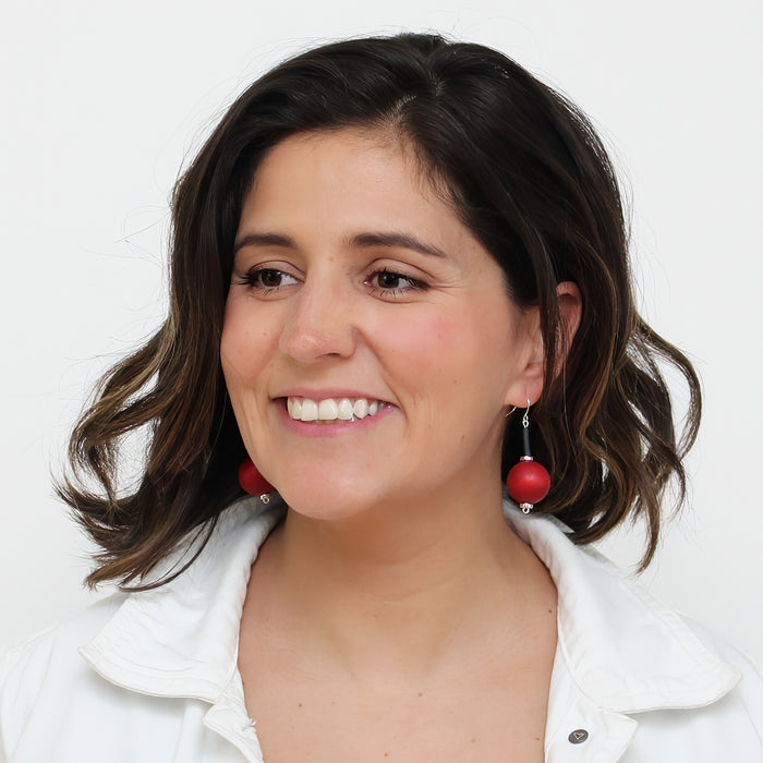 Red Ball Drop Earring - Sylca Designs - Chunky Jewelry