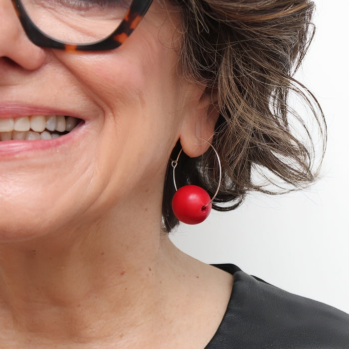 Red Ball Hoop Dangle Earring - Sylca Designs - Chunky Jewelry