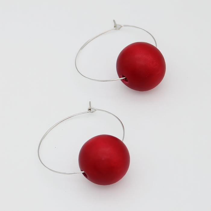 Red Ball Hoop Dangle Earring - Sylca Designs - Chunky Jewelry
