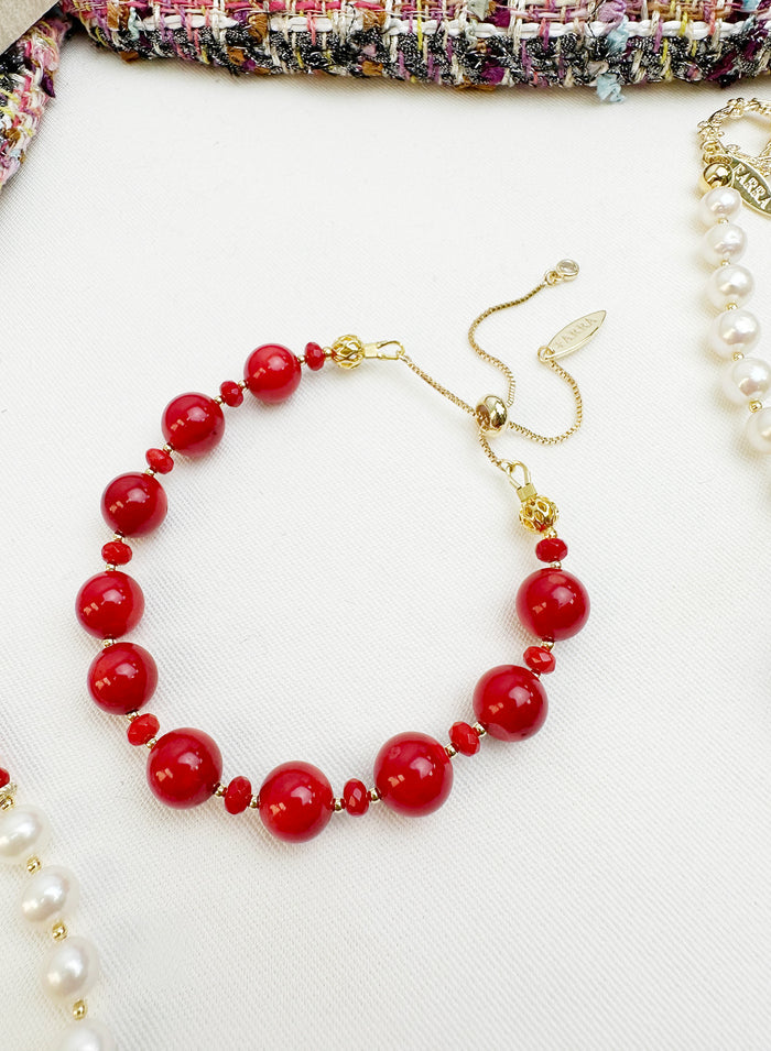 Red Bamboo Coral Adjustable Bracelet KB009 - FARRA