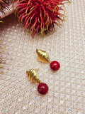 Red Bamboo Coral Dangle Gold Stud Earrings SE001