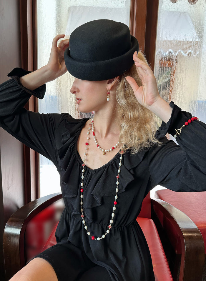 Red Bamboo Coral Freshwater Pearls Dangle Earrings KE031 - FARRA