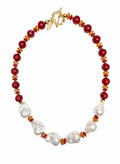 Red Bamboo Coral With Baroque Pearls Statement Necklace SN003
