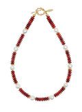 Red Bamboo Coral With Freshwater Pearls Necklace RN031