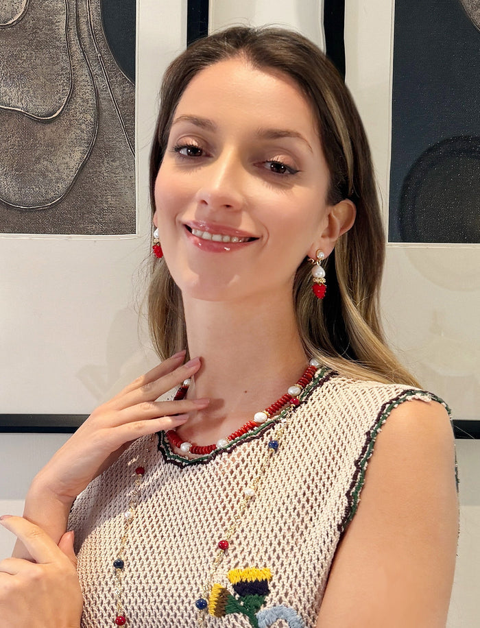Red Bamboo Coral With Freshwater Pearls Necklace RN031