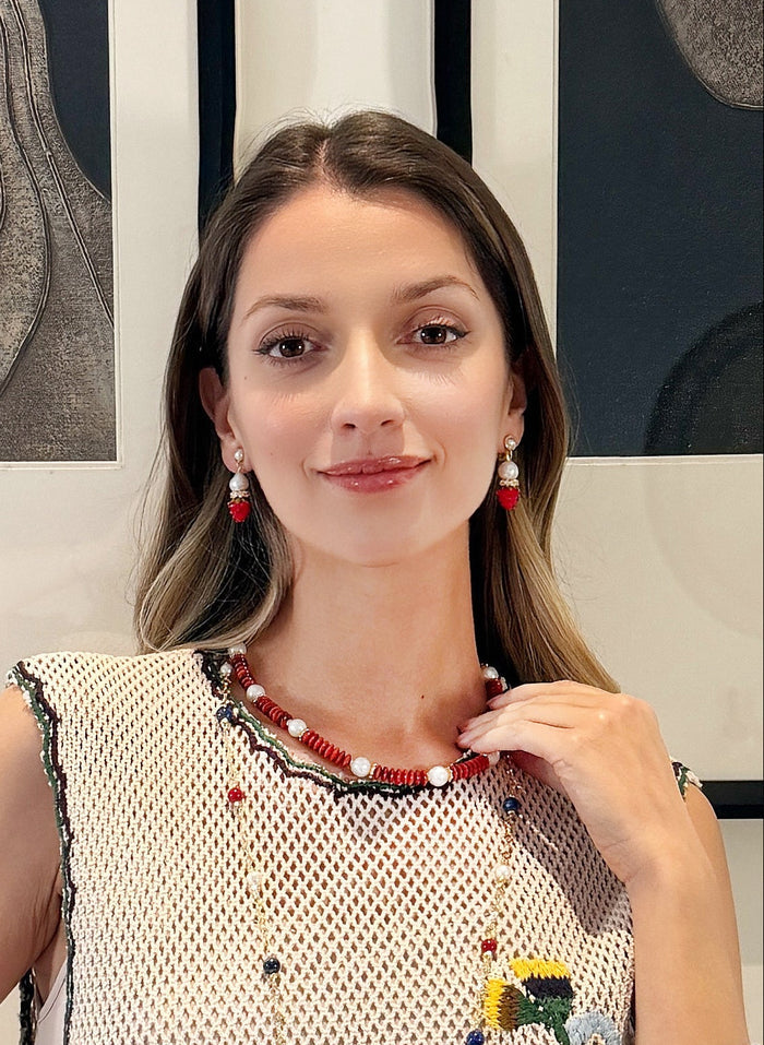 Red Bamboo Coral With Freshwater Pearls Necklace RN031