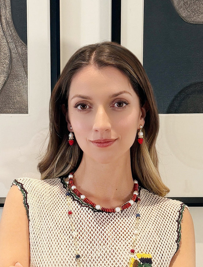 Red Bamboo Coral With Freshwater Pearls Necklace RN031
