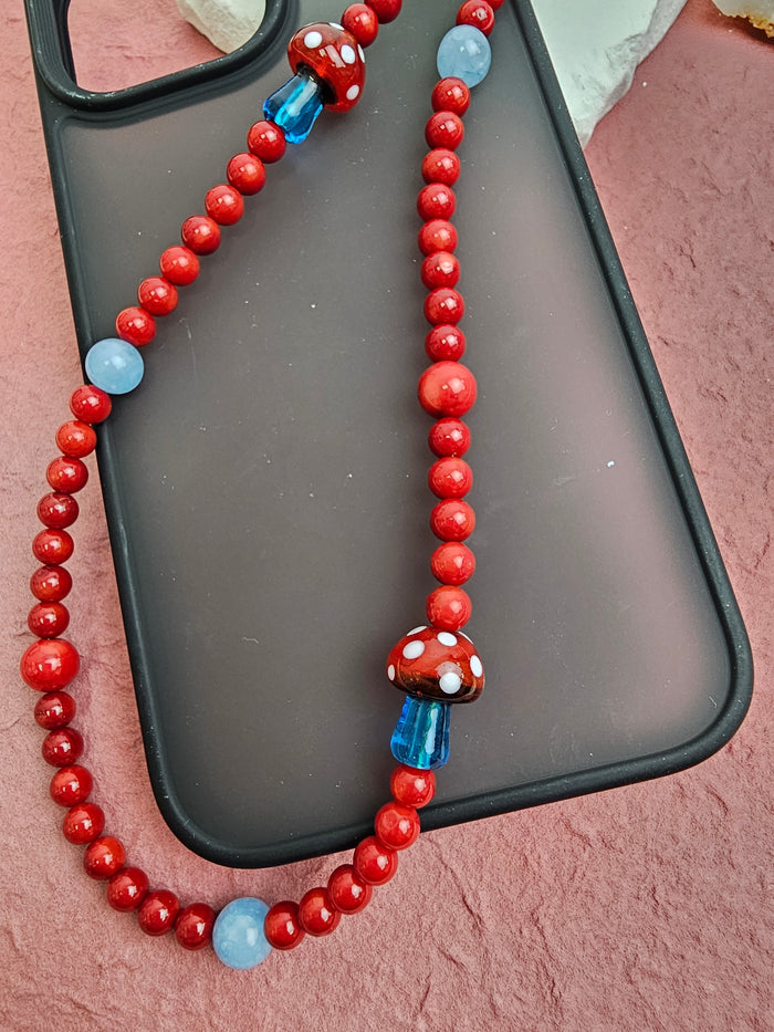 Red Bamboo Coral With Mushroom Phone Strap PC010