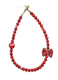 Red Bamboo Coral With Red Rhinestone Butterfly Knot Phone Strap PC069