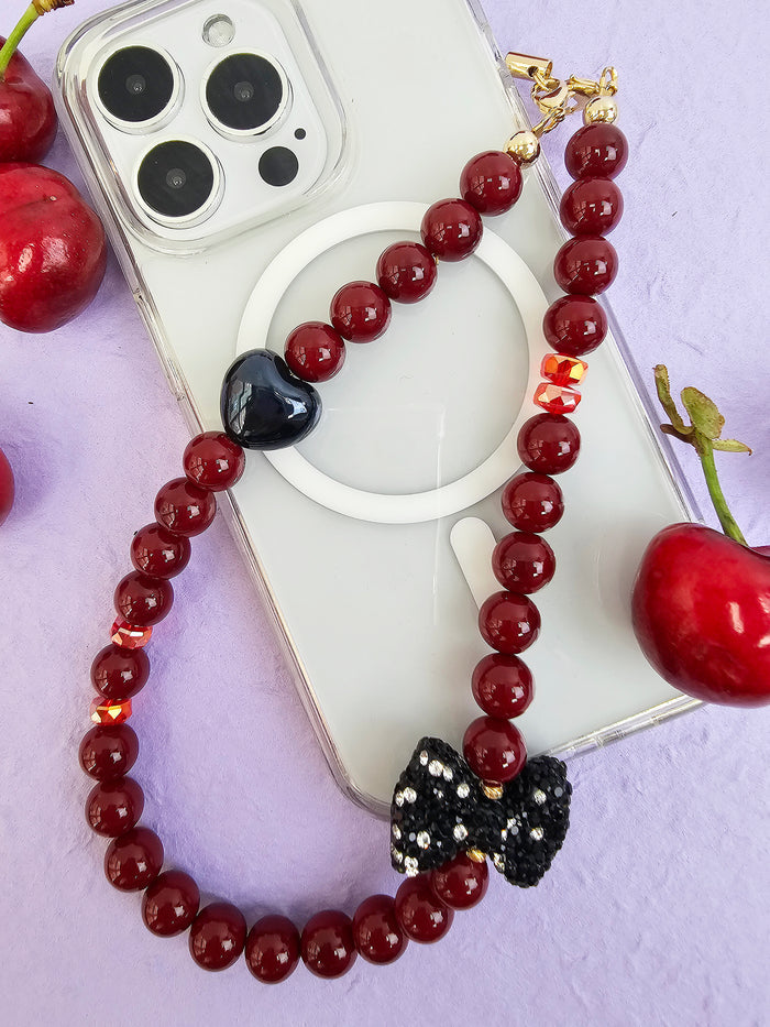 Red Bamboo Coral With Rhinestone Butterfly Knot Phone Strap PC071