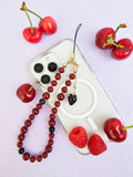Red Beads With Black Strawberry Charm Phone Strap PC070