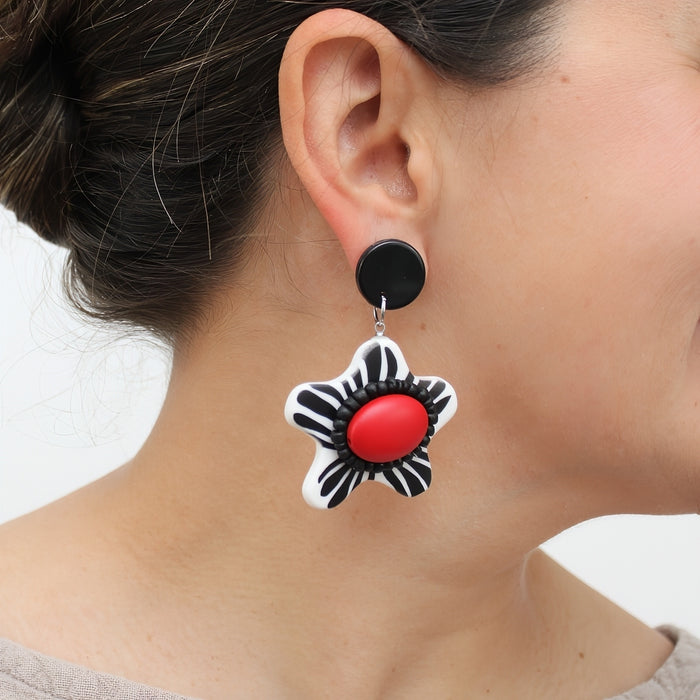 Red Blossom Daisy Earrings