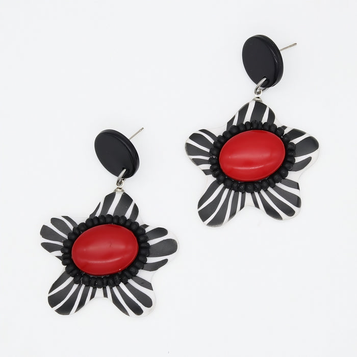 Red Blossom Daisy Earrings