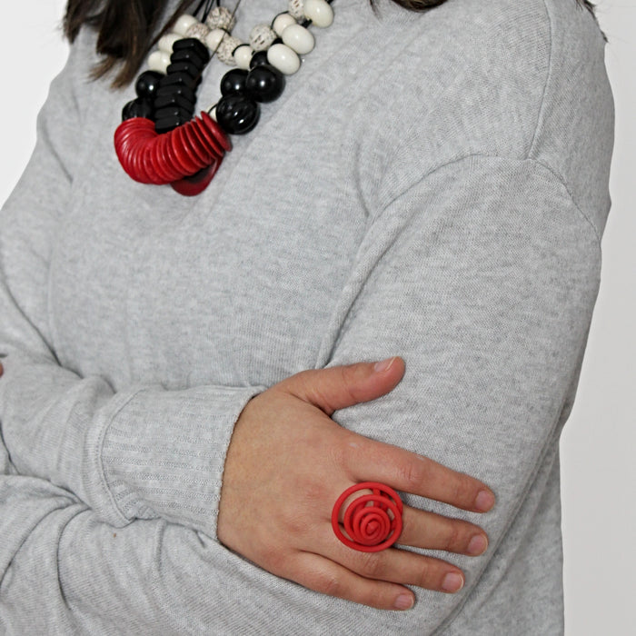 Red Cefalu Swirl Ring - Sylca Designs - Chunky Jewelry